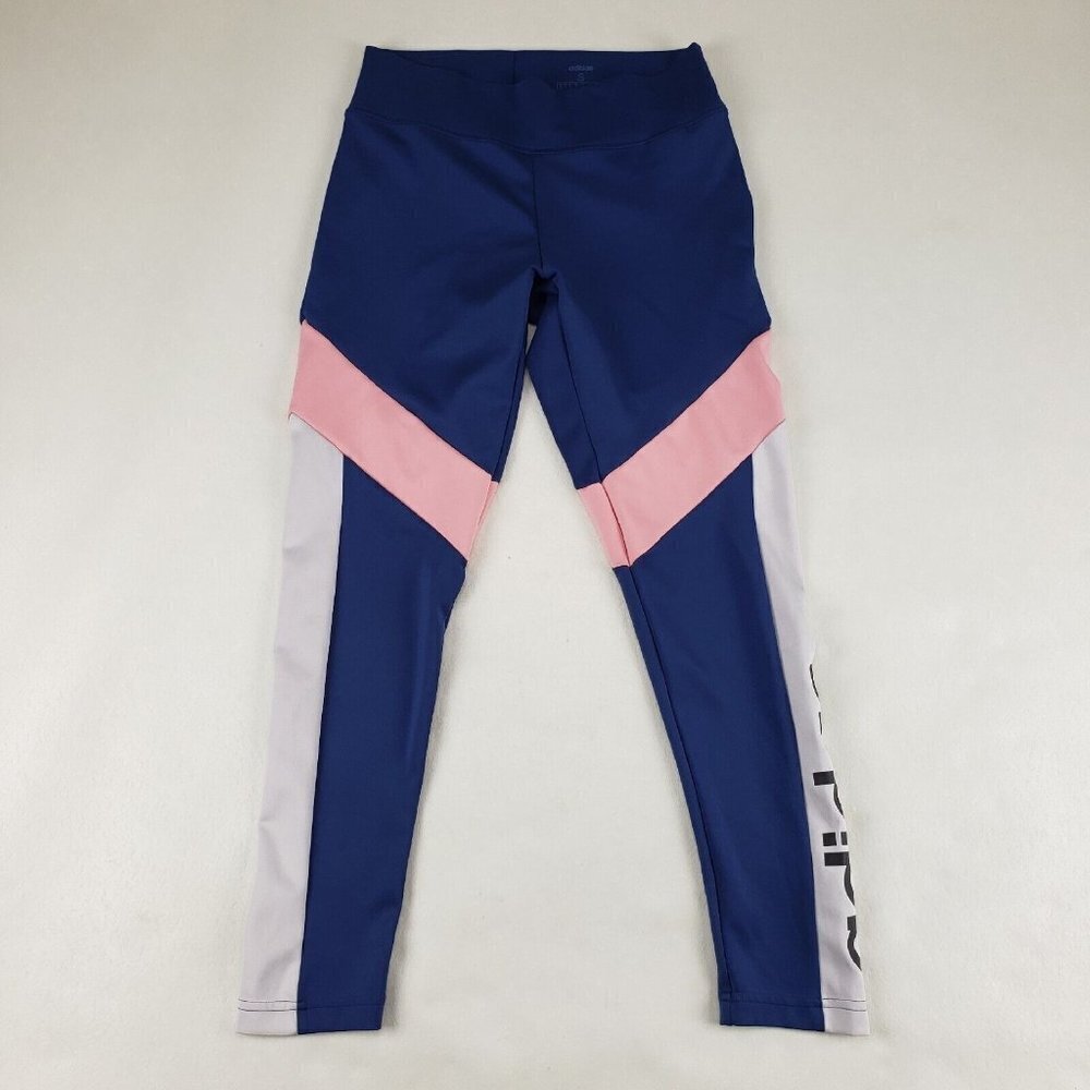 Adidas Womens Designed To Move Leggings Blue Womens Small Color Block Climalite